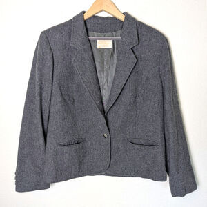 VTG Pendleton Wool Crop Grey Single Button Lined Blazer Women 12 Heritage Layer